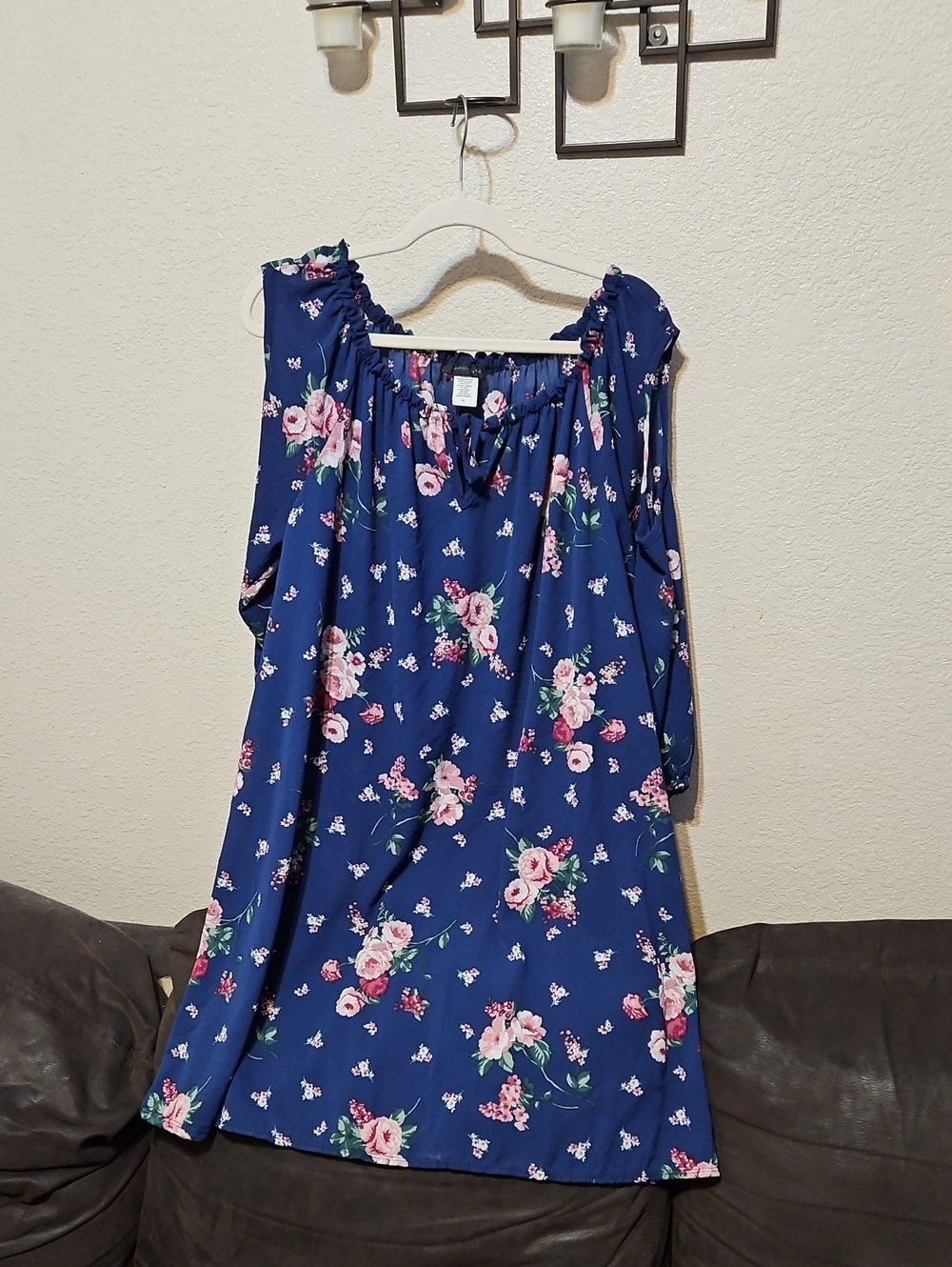 American City Wear Navy Floral Cold Shoulder Dress